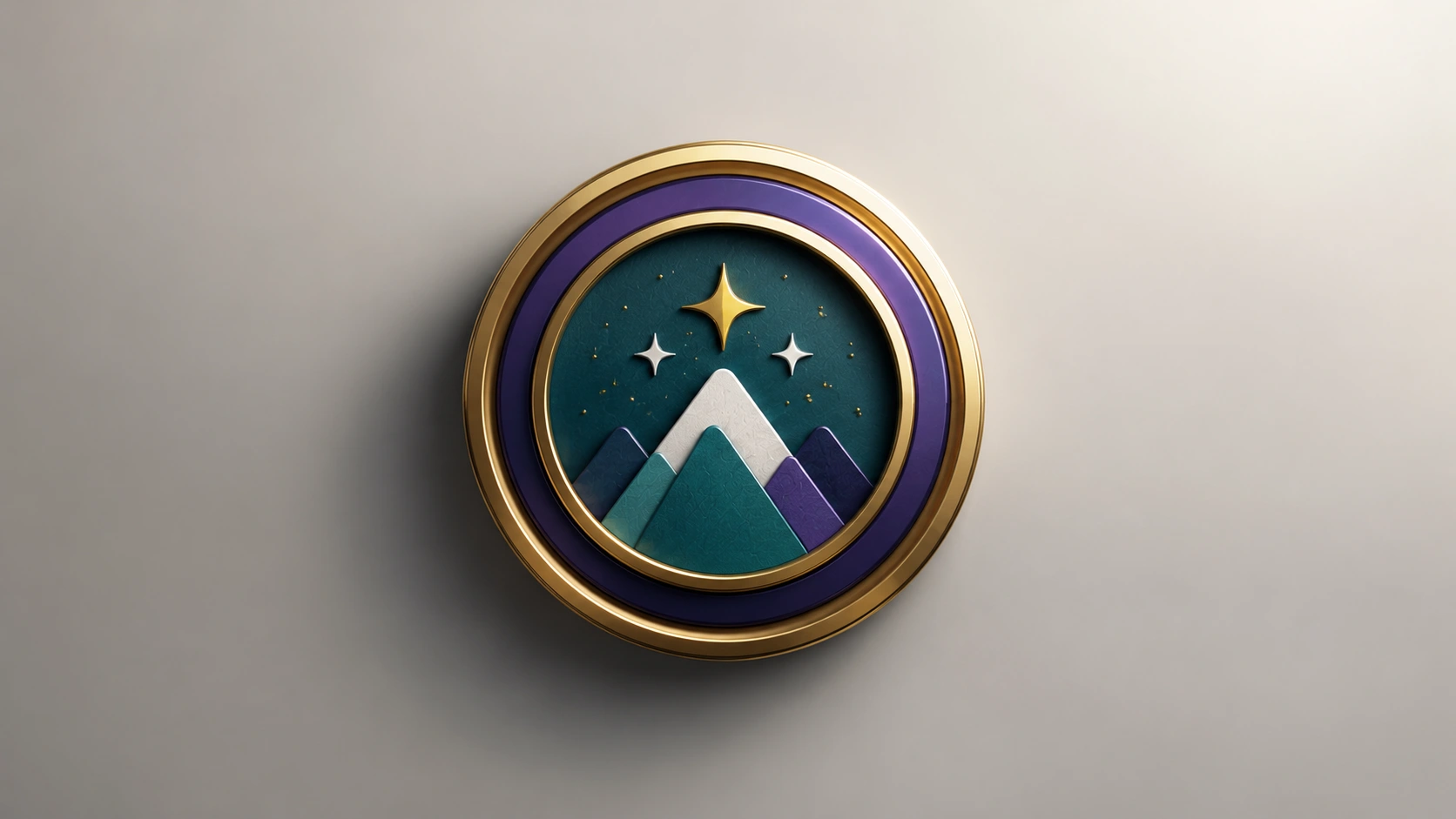 A single round medallion with a gold rim on a clean background