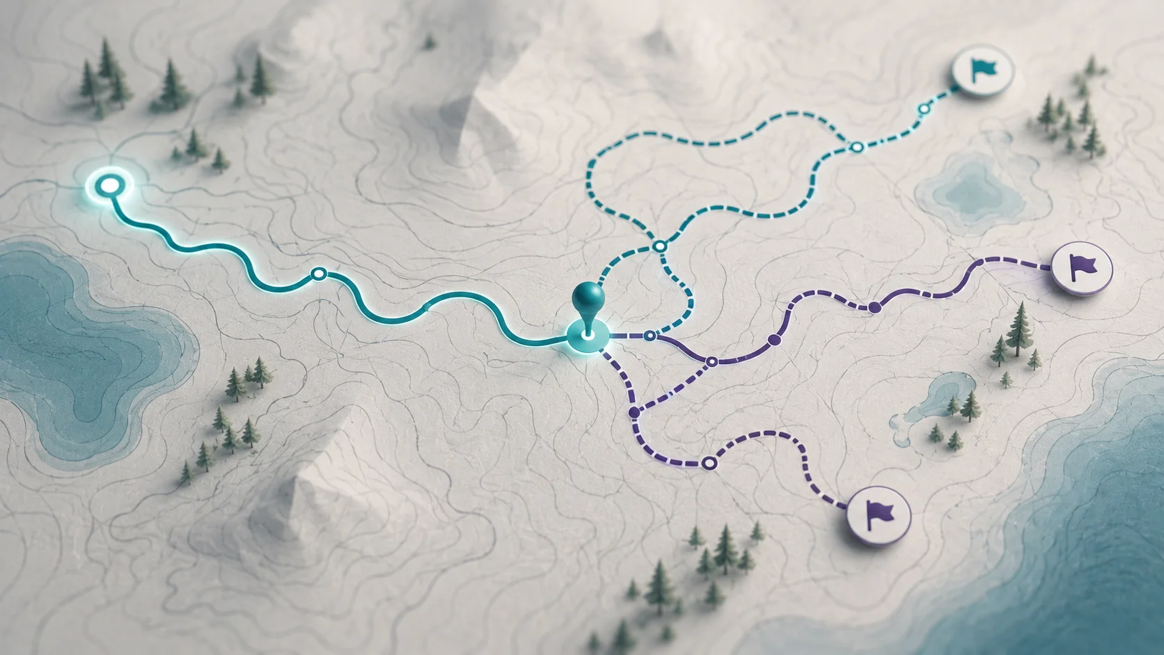 A route on a map redrawing itself around the person walking it