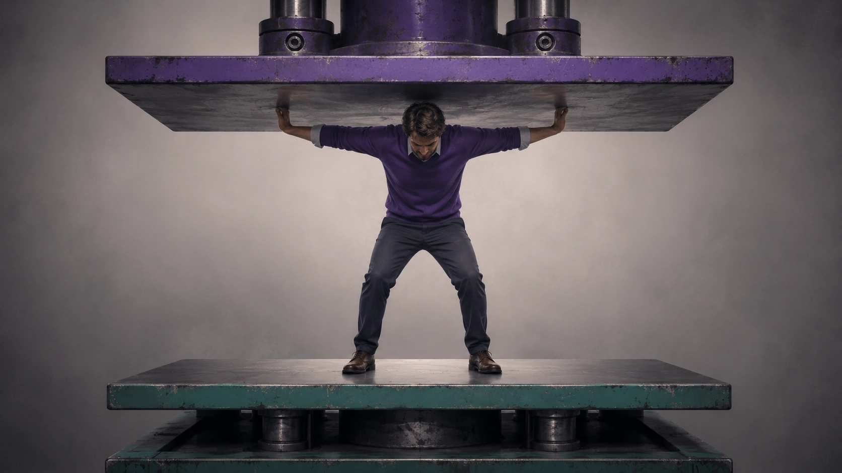 A manager between two press plates â pressure from above and from below